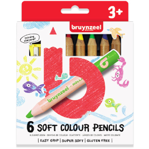 Набор детских цветных карандашей Bruynzeel 6 цветов мягкие + точилка для карандашей (8712079420895)