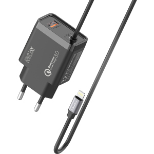 Мережевий зарядний пристрій Promate iCharge-PDQC3 20Вт PD Lightning connector+USB QC3.0 Black (icharge-pdqc3.black) в Чернівцях