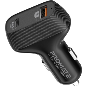 Автомобільний зарядний пристрій Promate DriveGear-33W PD USB-C + QC 3.0 USB-A Black (drivegear-33w.black) краща модель в Чернівцях