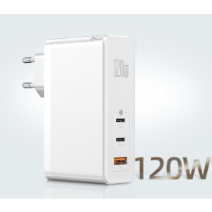 Зарядний пристрій Baseus GaN 120W Quick Charger 4.0/PD 3.0 + кабель USB-C 100W для MacBook/iPad/iPhone/Android white надійний