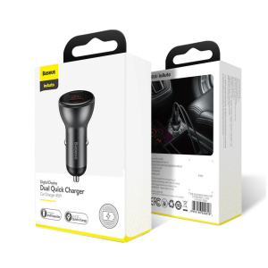 Автомобільне зарядне Baseus Digital Display Dual SCP Quick Charge Car Charger 45W 5A з вольтметром краща модель в Чернівцях