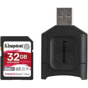 Kingston SDHC 32GB Canvas React Plus Class 10 UHS-II U3 ​​V90 + USB-кардридер (MLPR2/32GB) ТОП в Чернівцях