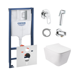 Комплект инсталляция Grohe Rapid SL 38772001 + унитаз с сиденьем Qtap Crow QT05335170W + набор для гигиенического душа со смесителем Grohe BauLoop 111042 лучшая модель в Черновцах