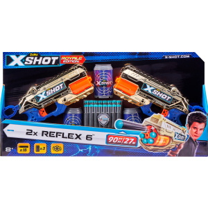 Набор скорострельных бластеров Zuru X-Shot Excel Reflex 6 Double 16 патронов + 3 банки Golden (36480Z) (193052031310) в Черновцах