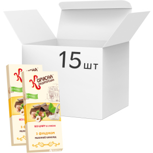 Упаковка молочного шоколада Корисна Кондитерська с фундуком со стевией 100 г х 15 шт (14820158920301) ТОП в Черновцах