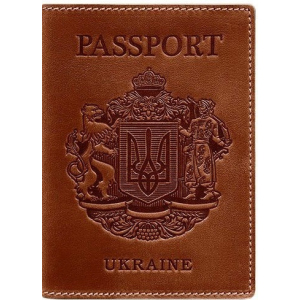 Новий Обкладинка для паспорта шкіряна з українським гербом BlankNote BN-OP-UA-k Коричнева краща модель в Чернівцях