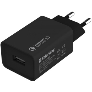 Зарядний пристрій ColorWay 1 USB Quick Charge 3.0 (18W) Black (CW-CHS013Q-BK) в Чернівцях