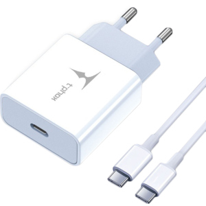 Мережевий зарядний пристрій T-phox PD 18W Charger+Type-C-C 60W cable 1 м White (T-P01(W)+Type-C) краща модель в Чернівцях