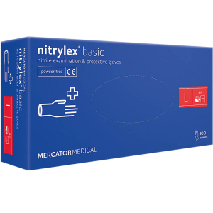 Перчатки Mercator Medical Nitrylex Basic нитриловые нестерильные неприпудренные L 100 шт Голубые (17203900) лучшая модель в Черновцах